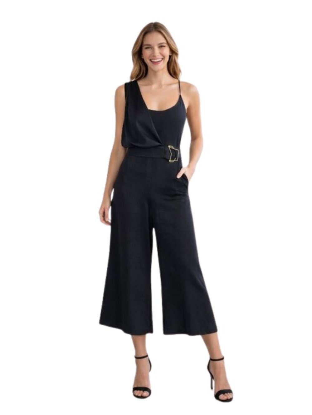 NWT Cushnie Black Asymmetrical Silk Lined Wide Leg Belted Jumpsuit Size 4